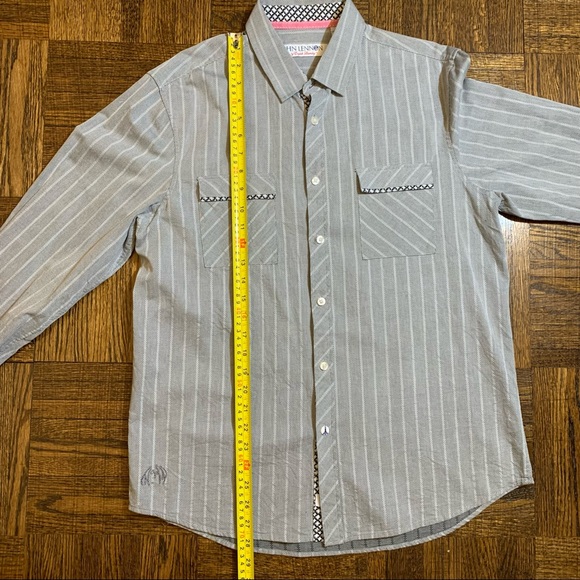 John Lennon English Laundry Mens L Gray Stripe Geometric Button Down Shirt - Picture 8 of 9